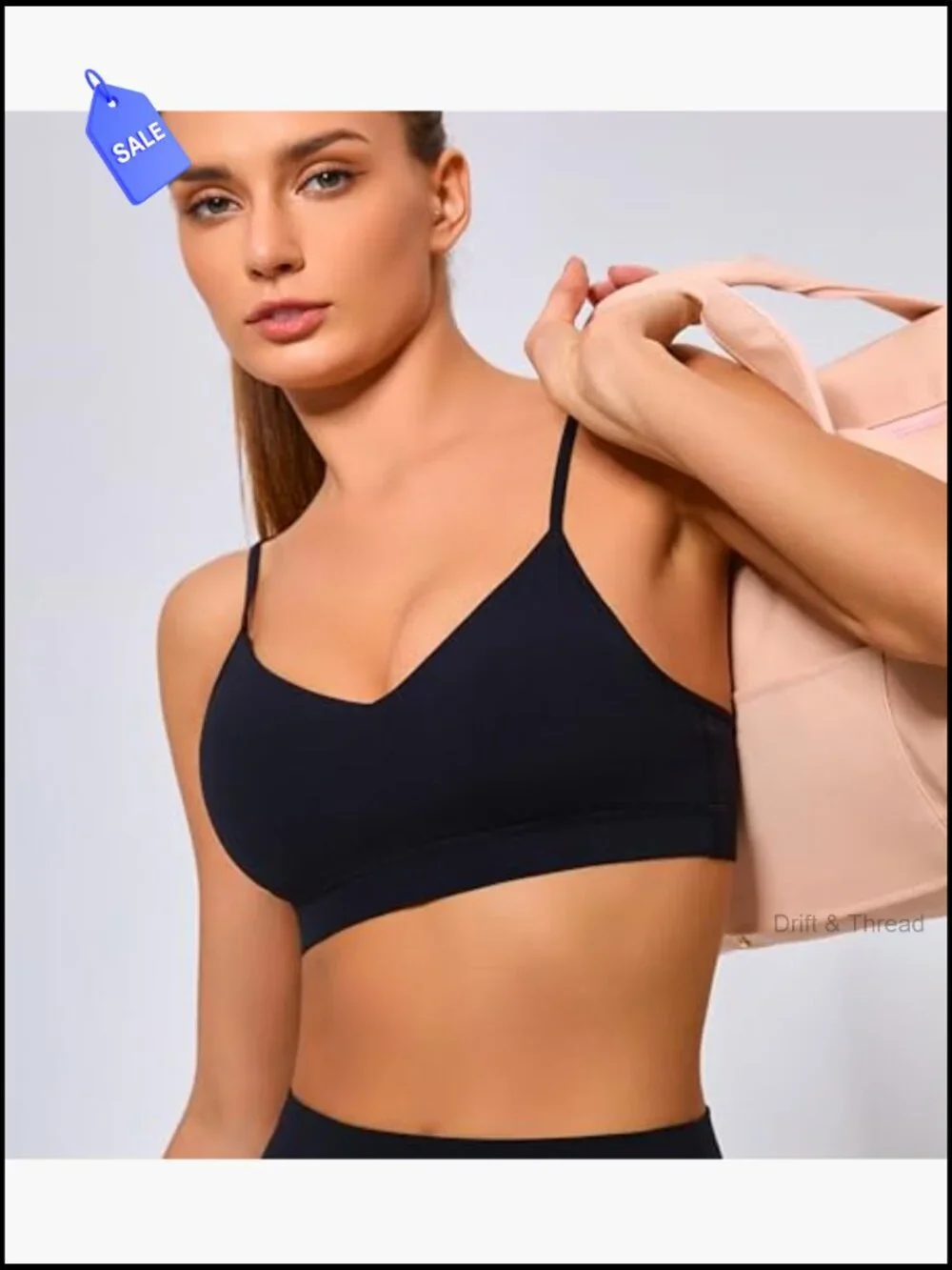 V Neck Sports Bra Wireless Padded Adjustable Straps Yoga Low Impact